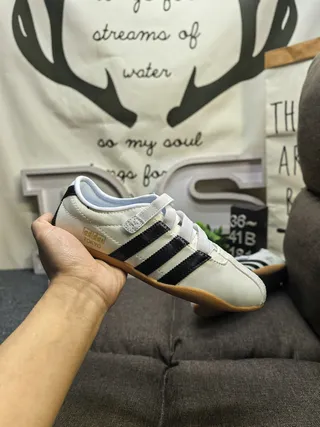 Adidas Beige Black Laceless Velcro Strap Three-Stripe Side Panel Lifestyle Sneakers 5