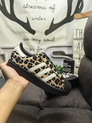 Adidas Tênis Lifestyle Bege Preto Impressão Leopardo Branco Três Listras 5