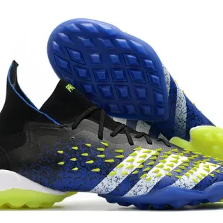 Adidas Black Blue High-Cut Sock-Fit Collar Asymmetric Lacing Turf Soccer Shoes