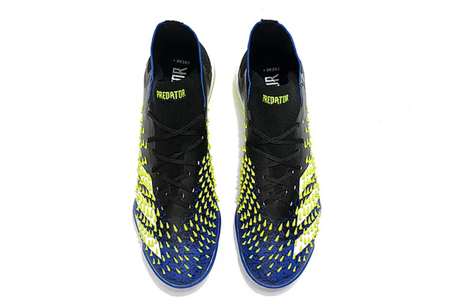 Adidas Black Blue High-Cut Sock-Fit Collar Asymmetric Lacing Turf Soccer Shoes 2