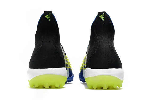 Adidas Black Blue High-Cut Sock-Fit Collar Asymmetric Lacing Turf Soccer Shoes 3