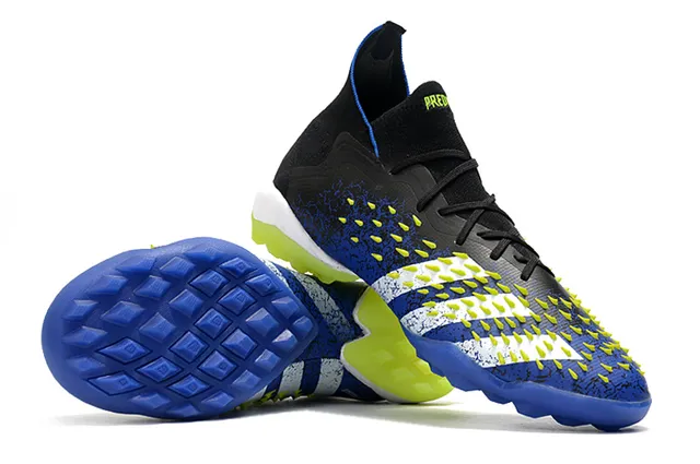 Adidas Black Blue High-Cut Sock-Fit Collar Asymmetric Lacing Turf Soccer Shoes 4