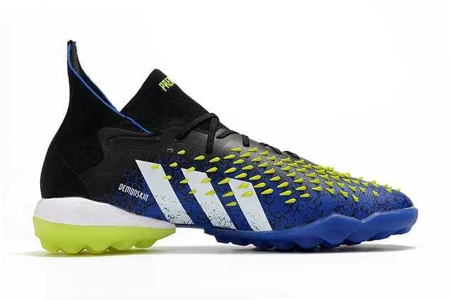 Adidas Black Blue High-Cut Sock-Fit Collar Asymmetric Lacing Turf Soccer Shoes 7