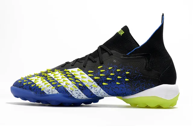 Adidas Black Blue High-Cut Sock-Fit Collar Asymmetric Lacing Turf Soccer Shoes 8