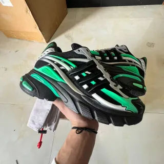 Adidas أسود أخضر كعب منحوت إطار TPU متعدد الطبقات حذاء رياضي سميك