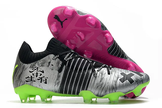 Adidas Black Pink Crackle-Pattern Overlay Neon Lime Green Accents Firm-Ground Soccer Shoes 6