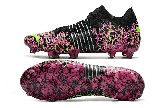 Adidas Black Pink Crackle-Pattern Overlay Neon Lime Green Accents Firm-Ground Soccer Shoes 19