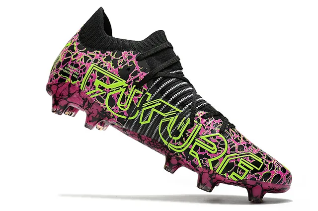 Adidas Black Pink Crackle-Pattern Overlay Neon Lime Green Accents Firm-Ground Soccer Shoes 20