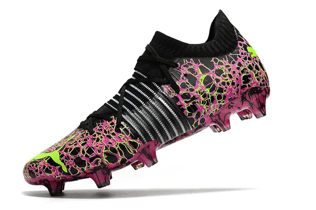 Adidas Black Pink Crackle-Pattern Overlay Neon Lime Green Accents Firm-Ground Soccer Shoes 21
