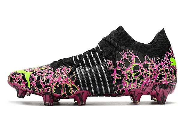 Adidas Black Pink Crackle-Pattern Overlay Neon Lime Green Accents Firm-Ground Soccer Shoes 22