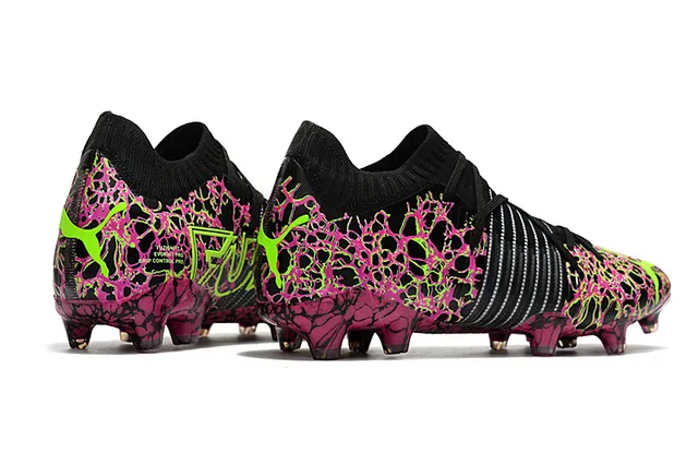 Adidas Black Pink Crackle-Pattern Overlay Neon Lime Green Accents Firm-Ground Soccer Shoes 24