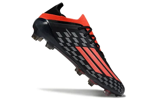 Adidas Negro Rojo Bajo Corte Upper Sintético Moldados FG Studs Césped Firme Zapatos de Fútbol 2