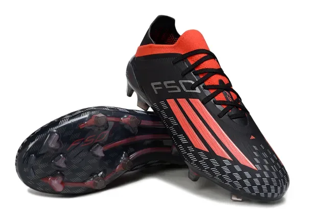 Adidas Negro Rojo Bajo Corte Upper Sintético Moldados FG Studs Césped Firme Zapatos de Fútbol 4