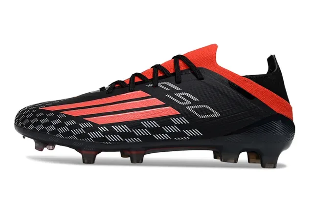 Adidas Negro Rojo Bajo Corte Upper Sintético Moldados FG Studs Césped Firme Zapatos de Fútbol 7