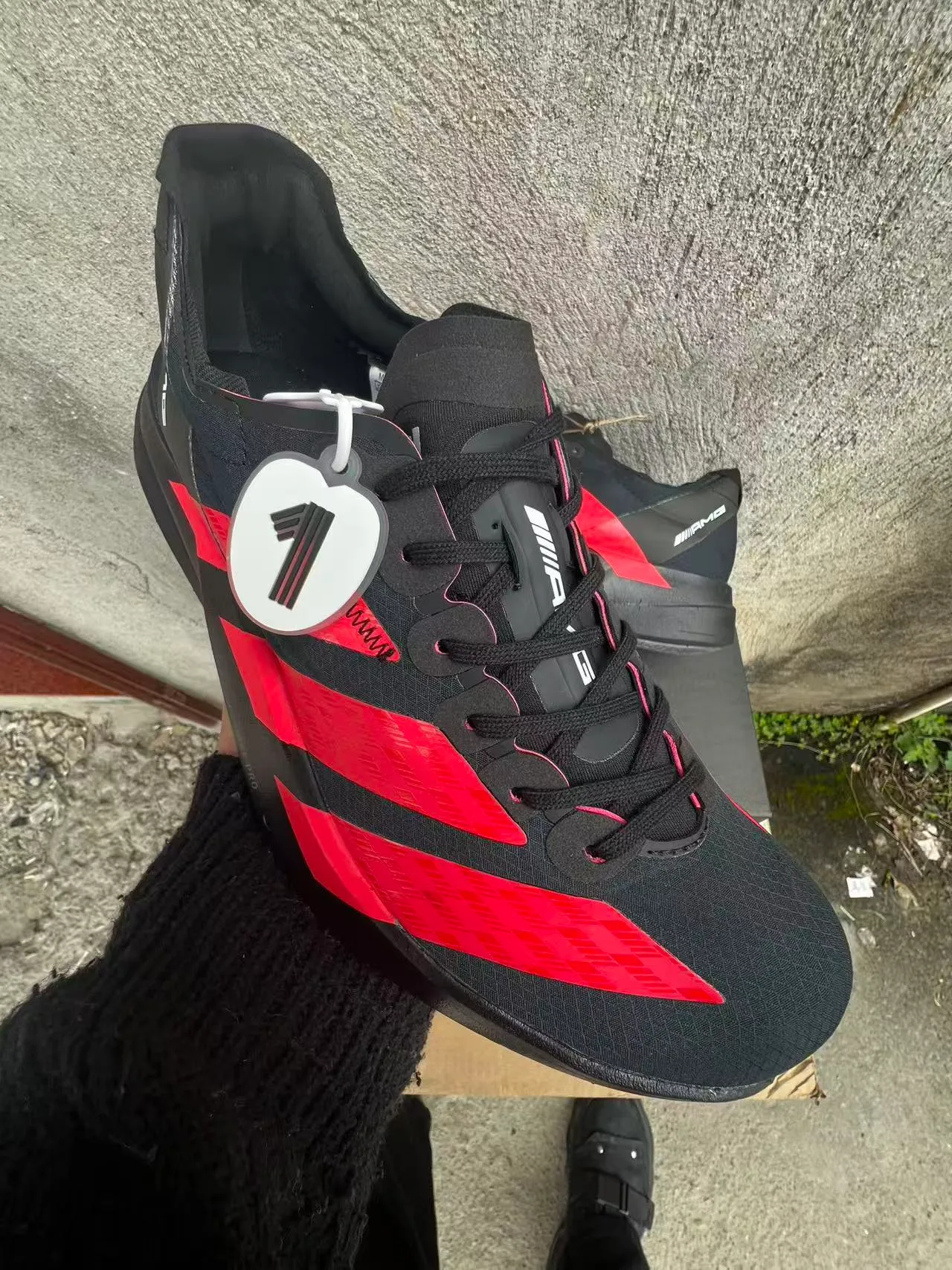 Adidas Black Red Mesh Upper Bold Three-Stripe Overlays Running Shoes 2