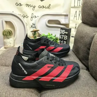 Adidas काला लाल जाल ऊपरी तीन स्ट्राइप ओवरले दौड़ने के जूते