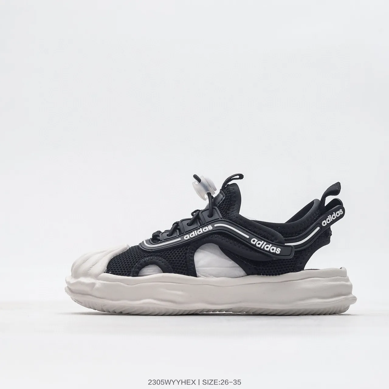 Adidas Black White Open-Toe Mesh Upper Casual Sandals 4