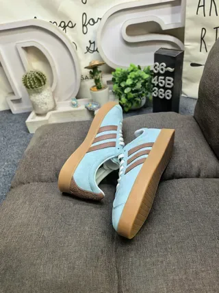 Adidas Blue Brown Suede Upper Three-Stripe Side Panel Lifestyle Sneakers 6
