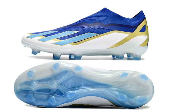 Adidas Bleu Or Chaussures de Football Basse Fit Chaussette Upper Motif Ondulé TPU Cage Sol Ferme 6