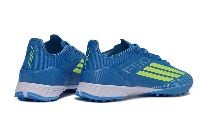 Adidas Tênis de futebol turf sintéticos azul e amarelo com upper texturizado e acanalado de baixo corte 5
