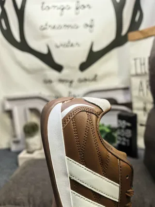 Adidas Brown White Leather Upper Three Stripes Lifestyle Sneakers 3