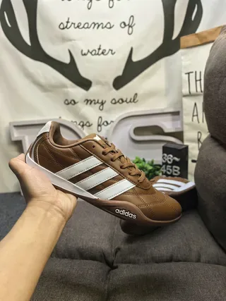 Adidas Brown White Leather Upper Three Stripes Lifestyle Sneakers 5