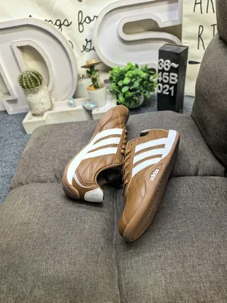Adidas Brown White Leather Upper Three Stripes Lifestyle Sneakers 6