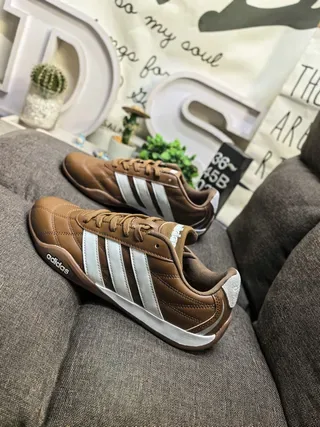 Adidas Brown White Leather Upper Three Stripes Lifestyle Sneakers 7