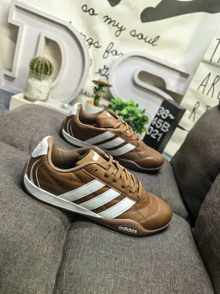 Adidas Brown White Leather Upper Three Stripes Lifestyle Sneakers 9