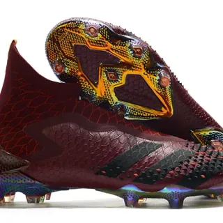 Adidas Burgundy Black High-Cut Sock-Fit Upper Iridescent Holographic Heel Firm-Ground Soccer Shoes