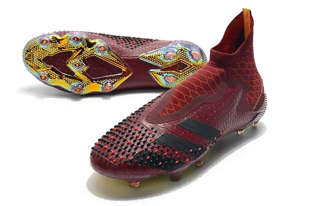 Adidas बर्गंडी काला हाई-कट सॉक-फिट अपर इरिडिसेंट होलोग्राफिक हील फर्म-ग्राउंड सोकर जूते 6