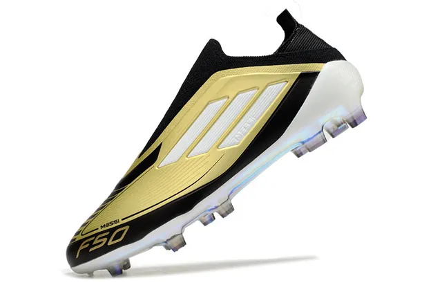 Adidas F50 Messi Preto Dourado Branco Sapatos de futebol para solo firme 3