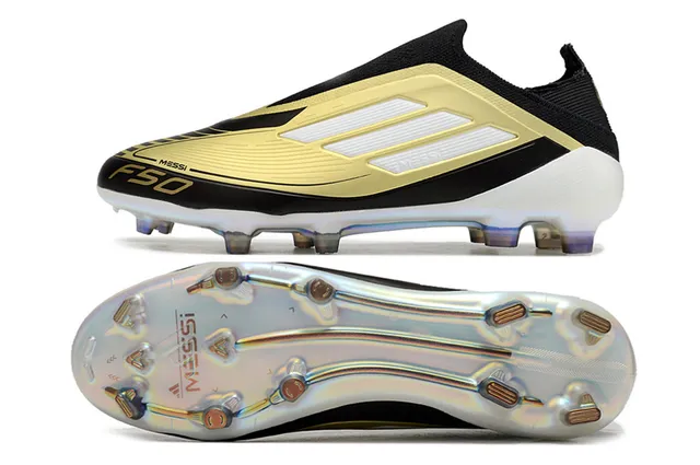 Adidas F50 Messi Preto Dourado Branco Sapatos de futebol para solo firme 6