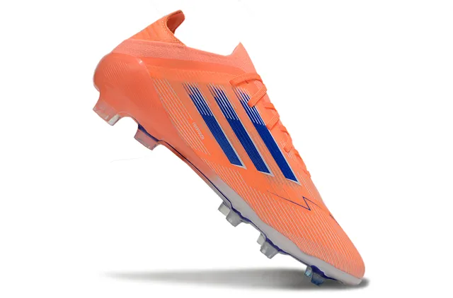 Adidas F50 नारंगी नीली लो-कट सिंथेटिक अपर थ्री-स्ट्राइप साइड ब्रांडिंग फर्म-ग्राउंड फुटबॉल जूते 2