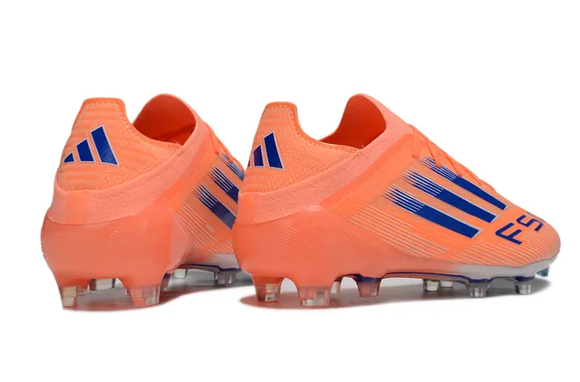 Adidas F50 नारंगी नीली लो-कट सिंथेटिक अपर थ्री-स्ट्राइप साइड ब्रांडिंग फर्म-ग्राउंड फुटबॉल जूते 5