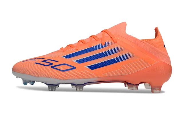 Adidas F50 नारंगी नीली लो-कट सिंथेटिक अपर थ्री-स्ट्राइप साइड ब्रांडिंग फर्म-ग्राउंड फुटबॉल जूते 7