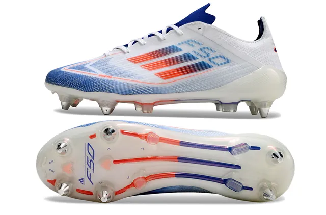 Adidas F50 White Blue Low-Cut Synthetic Upper Transparent TPU Cage Firm-Ground Soccer Shoes 6