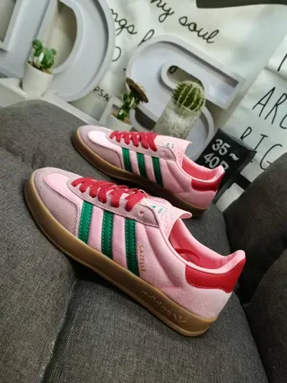 Adidas Gazelle Chaussures Lifestyle en Daim Rose et Vert 7