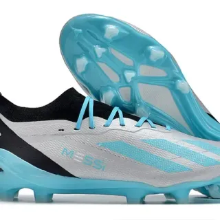 Adidas Gris Azul Low-Cut Knit Upper Translucent Cyan TPU Cage Firm-Ground Zapatos de fútbol