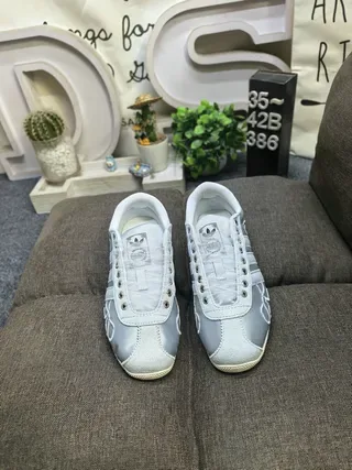 Adidas Gray White Low-Top Metallic Silver Upper Lifestyle Sneakers 10