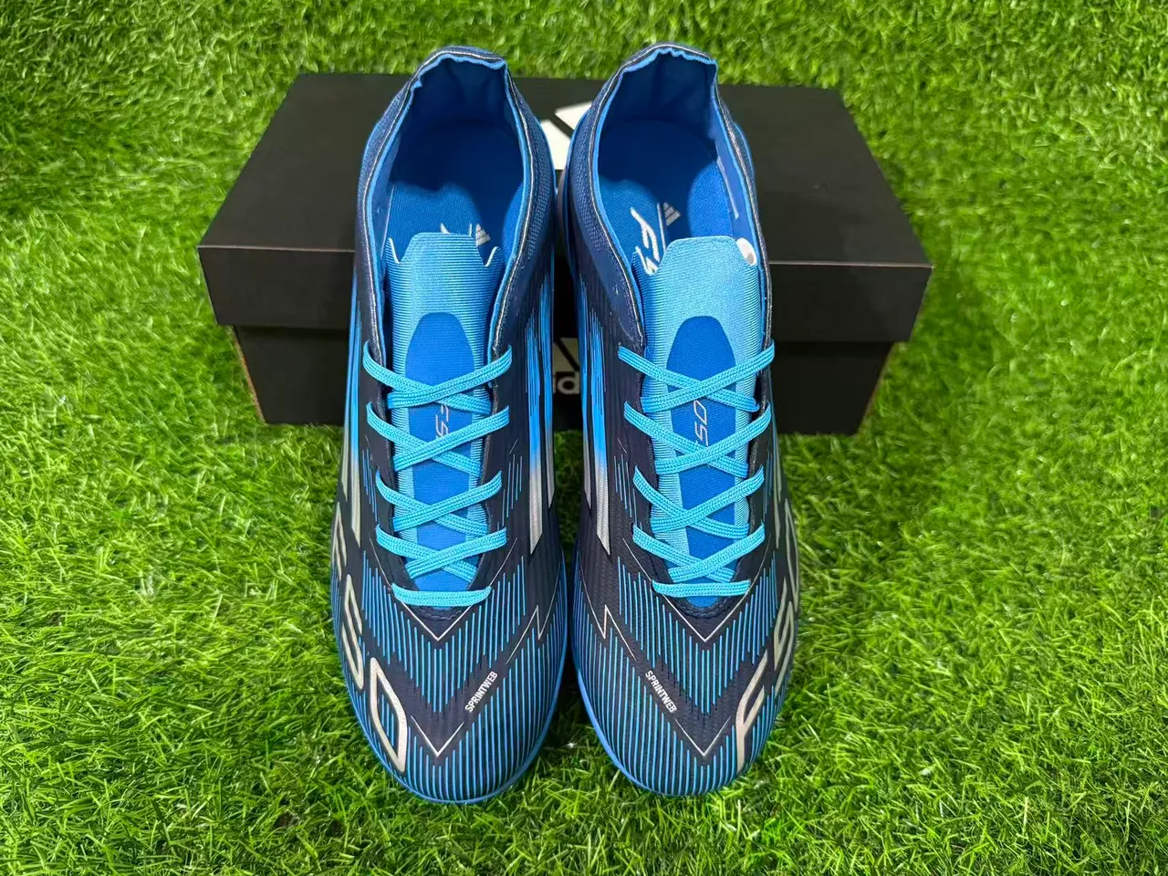 Adidas Azul Marino Bajo Superior Sintético Gráficos Dinámicos Línea de Velocidad Césped Artificial Zapatos de Fútbol 12