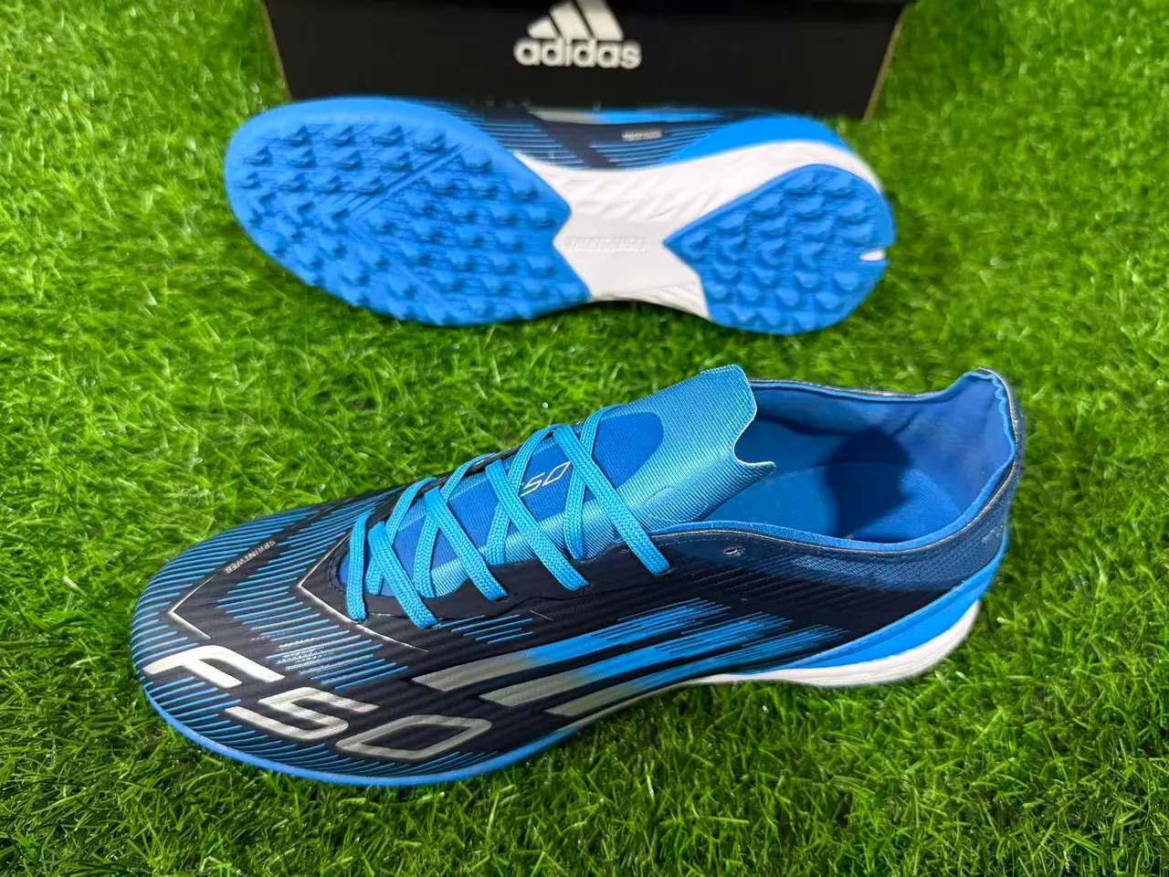 Adidas Azul Marino Bajo Superior Sintético Gráficos Dinámicos Línea de Velocidad Césped Artificial Zapatos de Fútbol 4