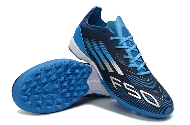 Adidas Azul Marino Bajo Superior Sintético Gráficos Dinámicos Línea de Velocidad Césped Artificial Zapatos de Fútbol 7