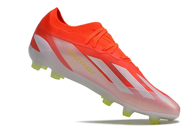 Adidas Chaussures de football pour terrain ferme de couleur orange et blanc, upper en maille, coupe basse, lacets asymétriques de couverture 2