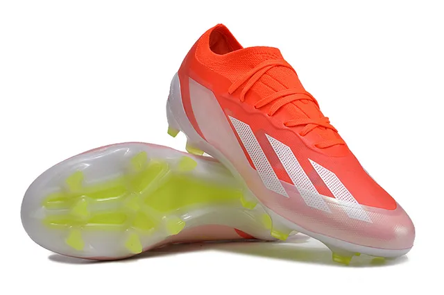 Adidas Chaussures de football pour terrain ferme de couleur orange et blanc, upper en maille, coupe basse, lacets asymétriques de couverture 4