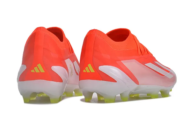 Adidas Chaussures de football pour terrain ferme de couleur orange et blanc, upper en maille, coupe basse, lacets asymétriques de couverture 5