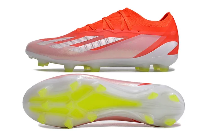 Adidas Chaussures de football pour terrain ferme de couleur orange et blanc, upper en maille, coupe basse, lacets asymétriques de couverture 6