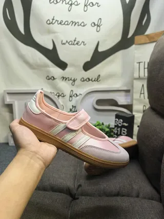 Adidas Pink Beige Laceless Mary Jane Strap Three-Stripe Side Panel Lifestyle Sneakers 5