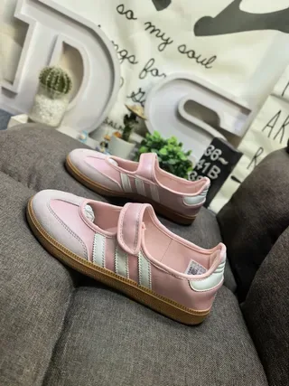 Adidas Pink Beige Laceless Mary Jane Strap Three-Stripe Side Panel Lifestyle Sneakers 7