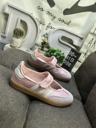 Adidas Pink Beige Laceless Mary Jane Strap Three-Stripe Side Panel Lifestyle Sneakers 9